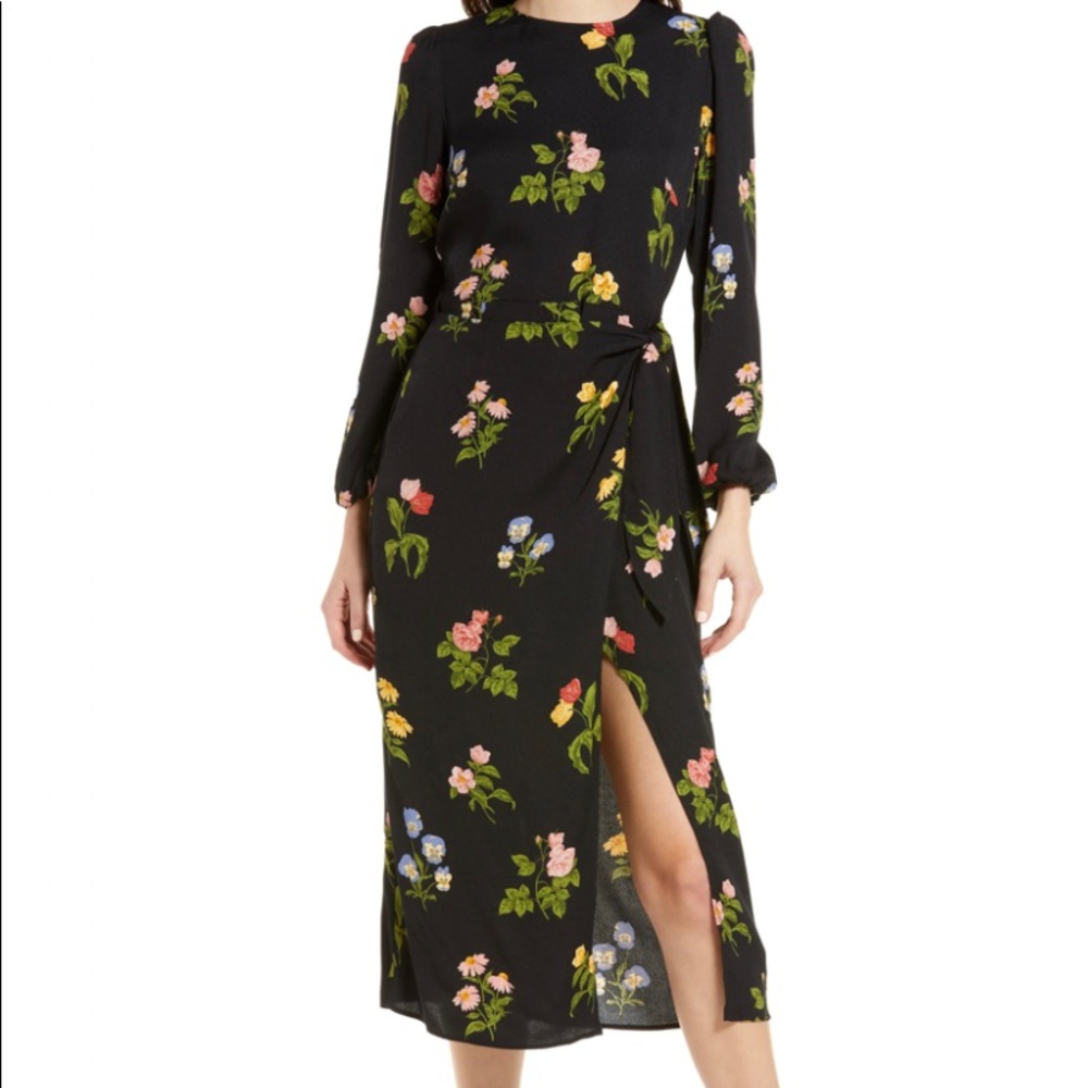 Reformation Reza Floral Long Sleeve Dress in Midnight Bloom